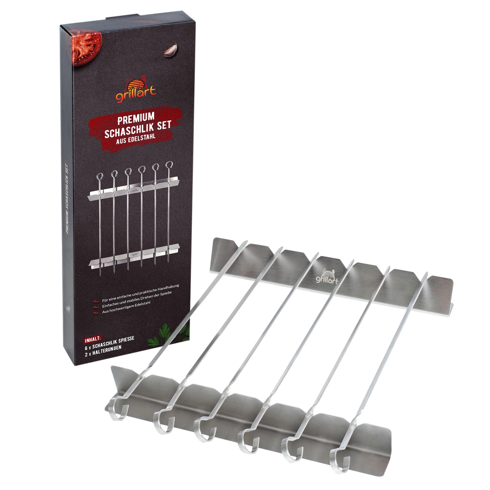 Premium Schaschlikspieße aus Edelstahl mit Gestell - grillart®