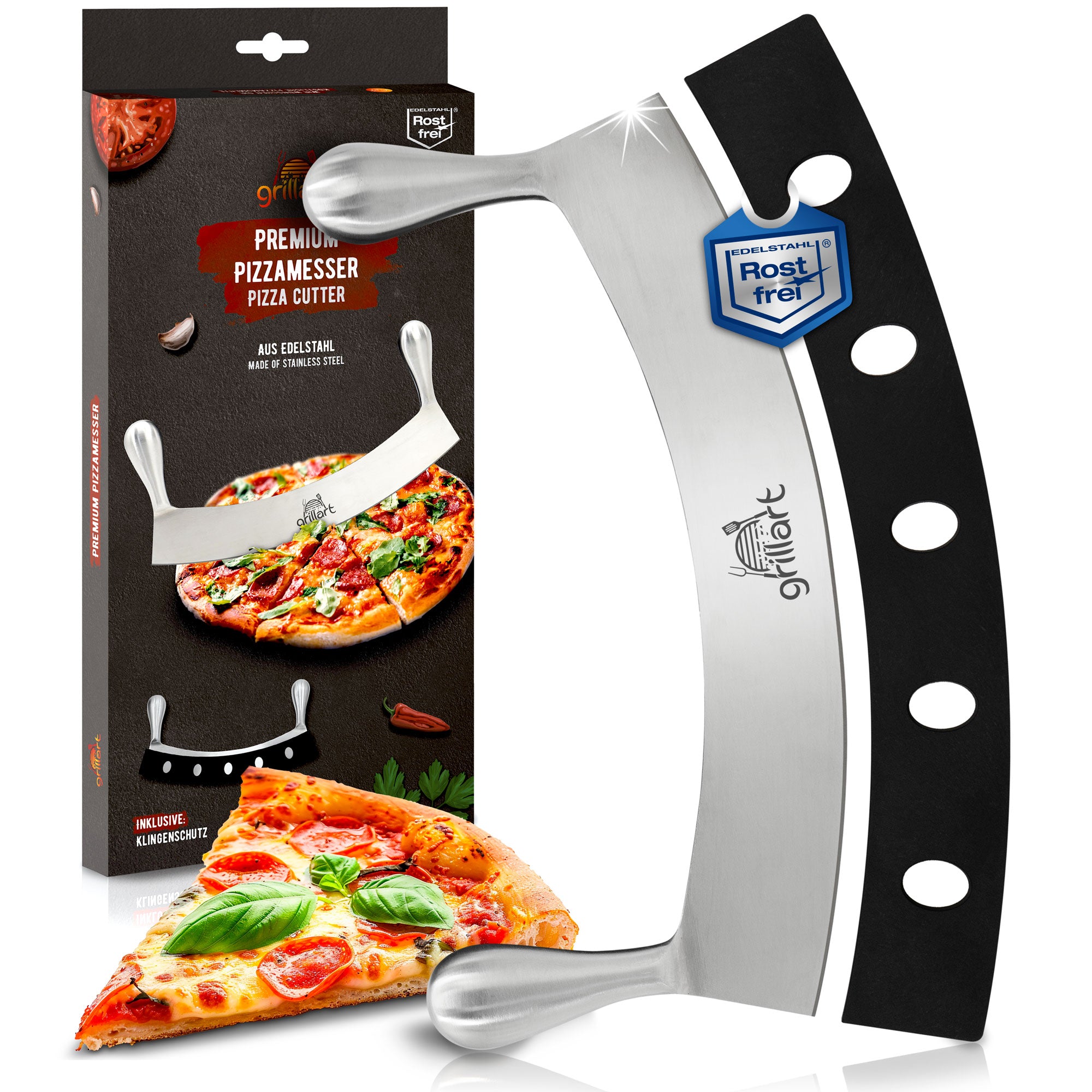 grillart® Premium Pizzamesser – Extra scharfer Edelstahl Pizzaschneider - grillart®