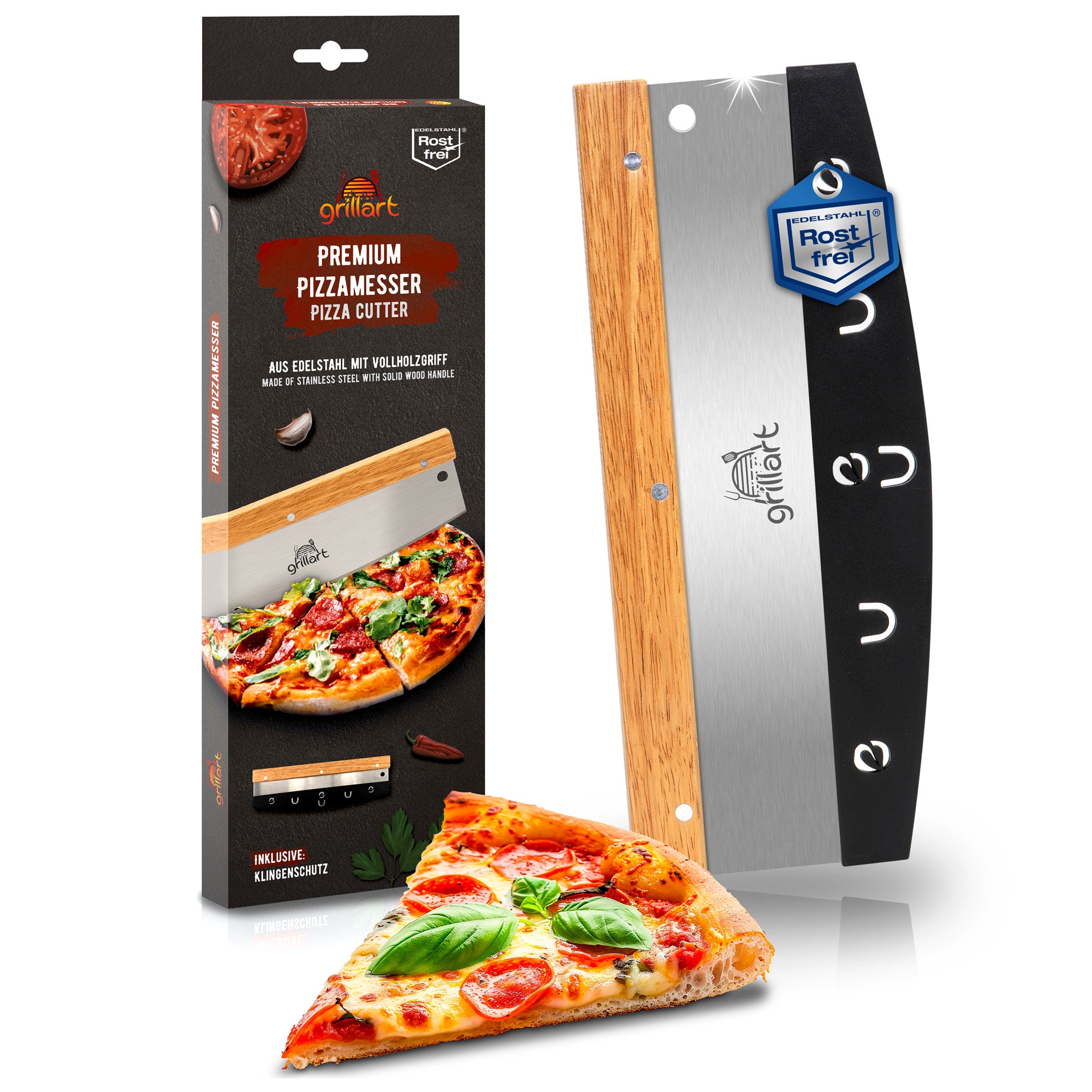 grillart® Premium Pizzamesser – Extra scharfer Edelstahl Pizzaschneider - grillart®