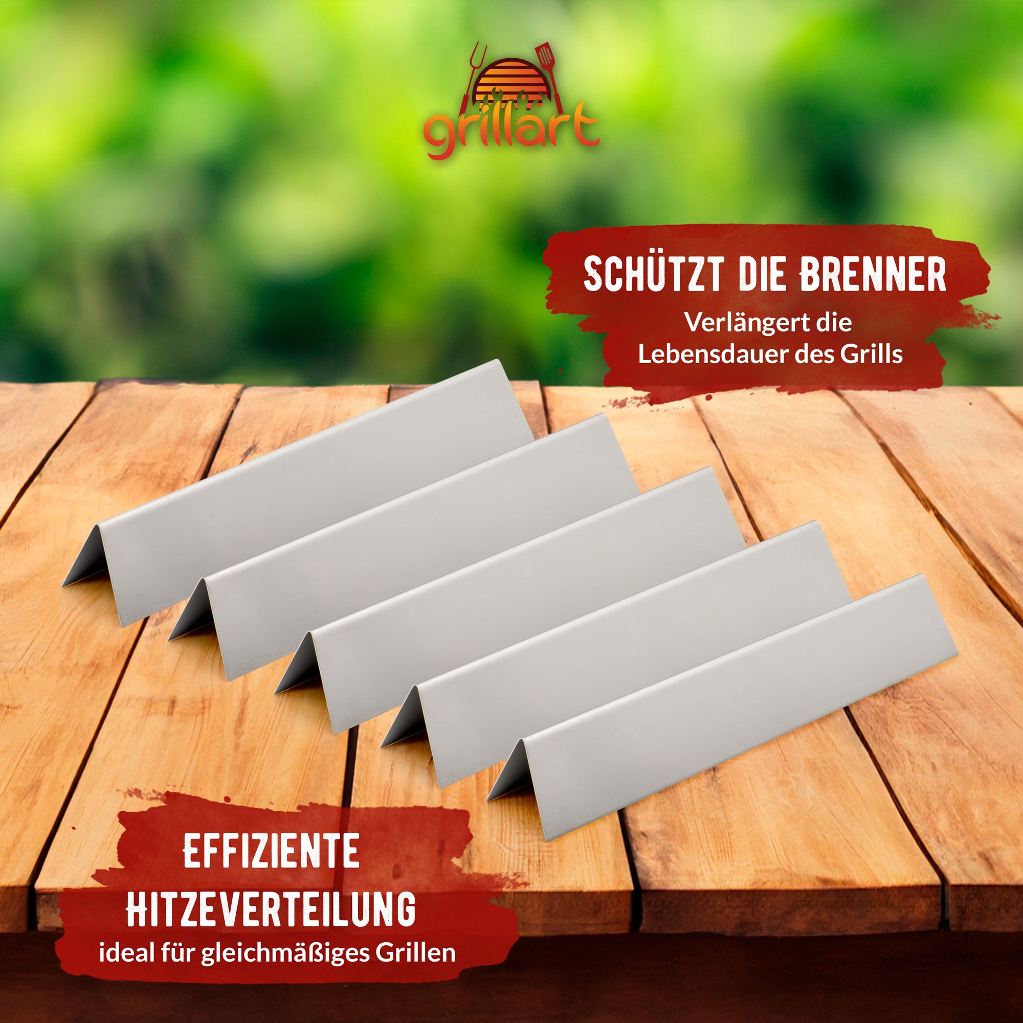 grillart Aromaschienen für Weber Spirit 310 320 330 - Edelstahl Flavorizer Bars für Weber Spirit 320 ab Baujahr 2013 - Brennerabdeckungen - 5 Stück - grillart®