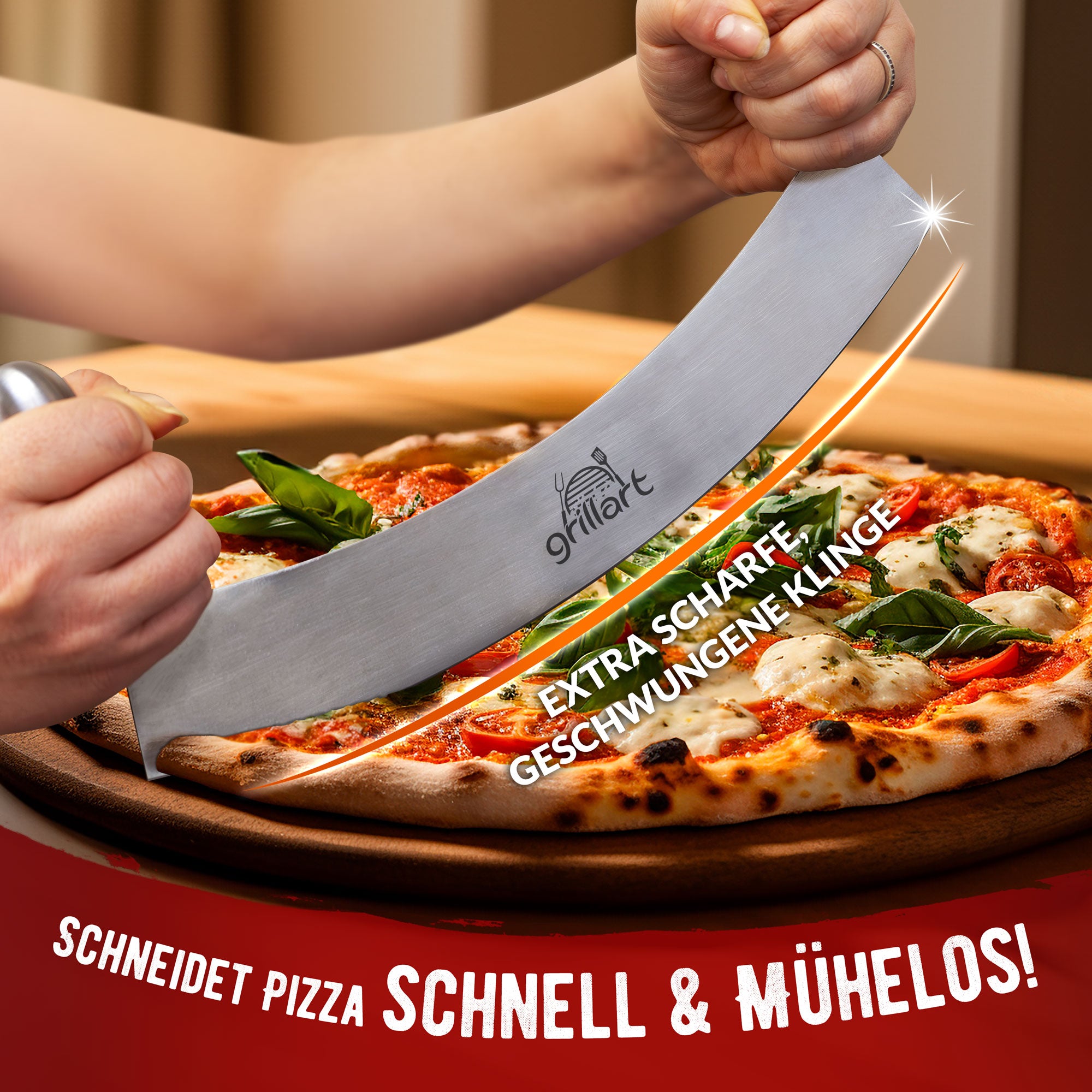 grillart® Premium Pizzamesser – Extra scharfer Edelstahl Pizzaschneider - grillart®