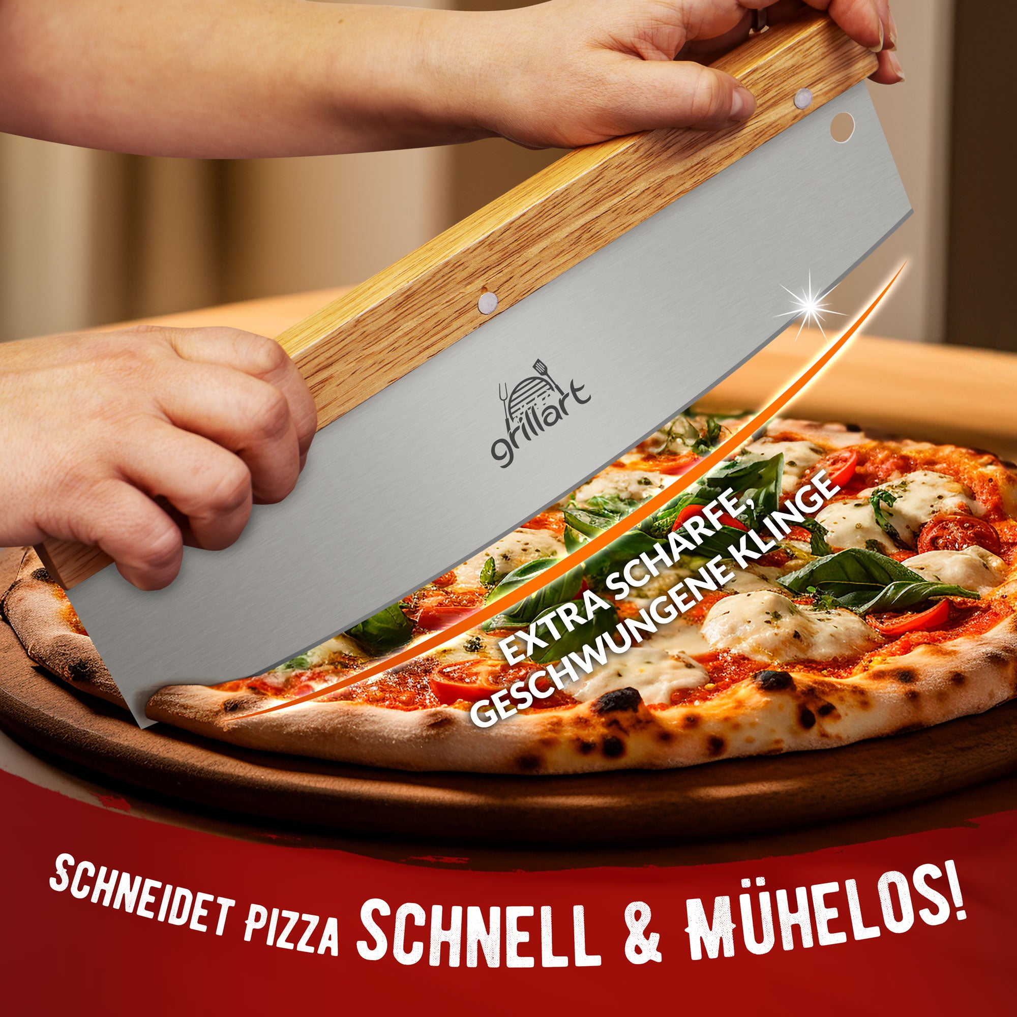 grillart® Premium Pizzamesser – Extra scharfer Edelstahl Pizzaschneider - grillart®