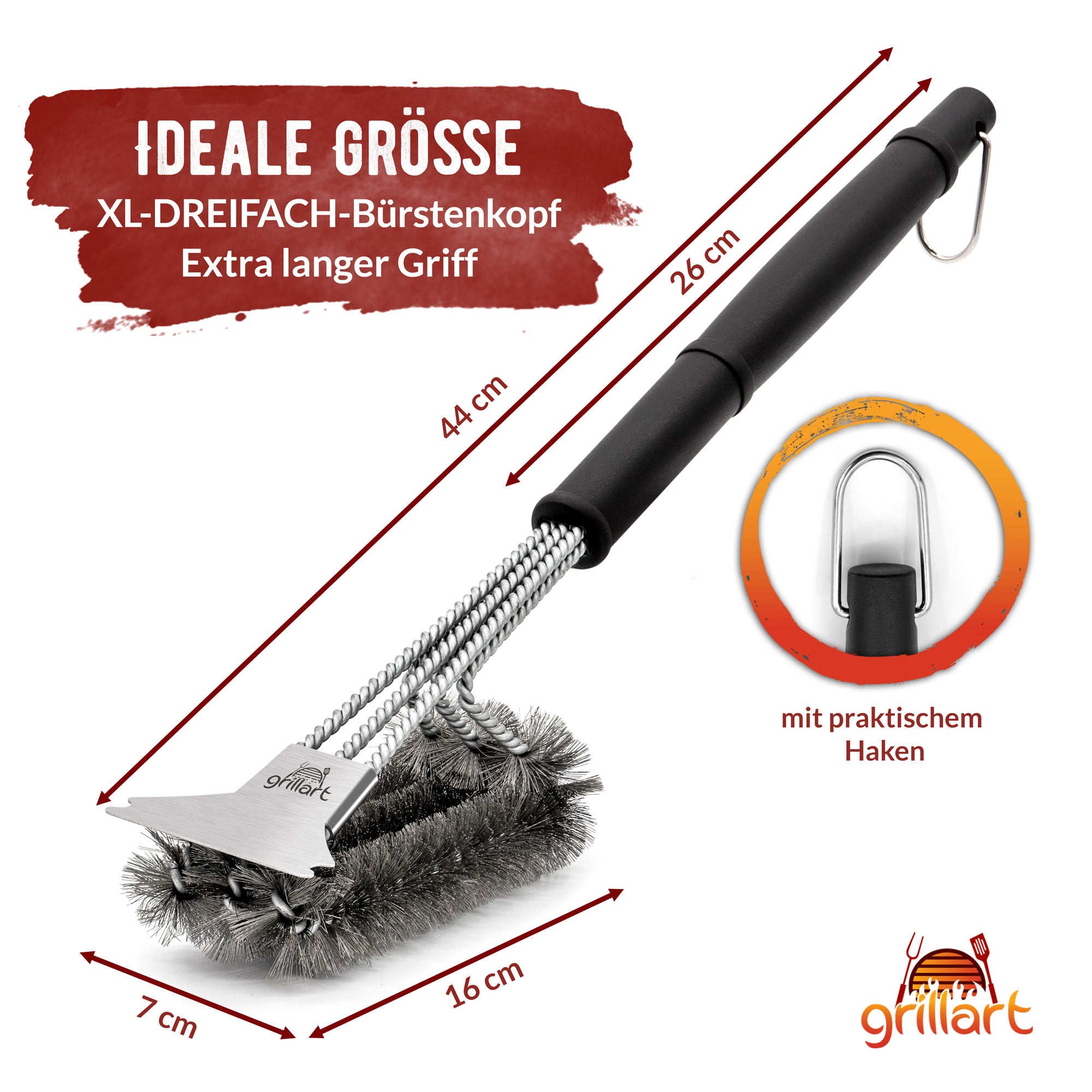 B-Ware! Hochwertige Profi BBQ Grillbürste aus Edelstahl - 360° Reinigung - Verpackung kann eingerissen oder beschädigt sein! - grillart®