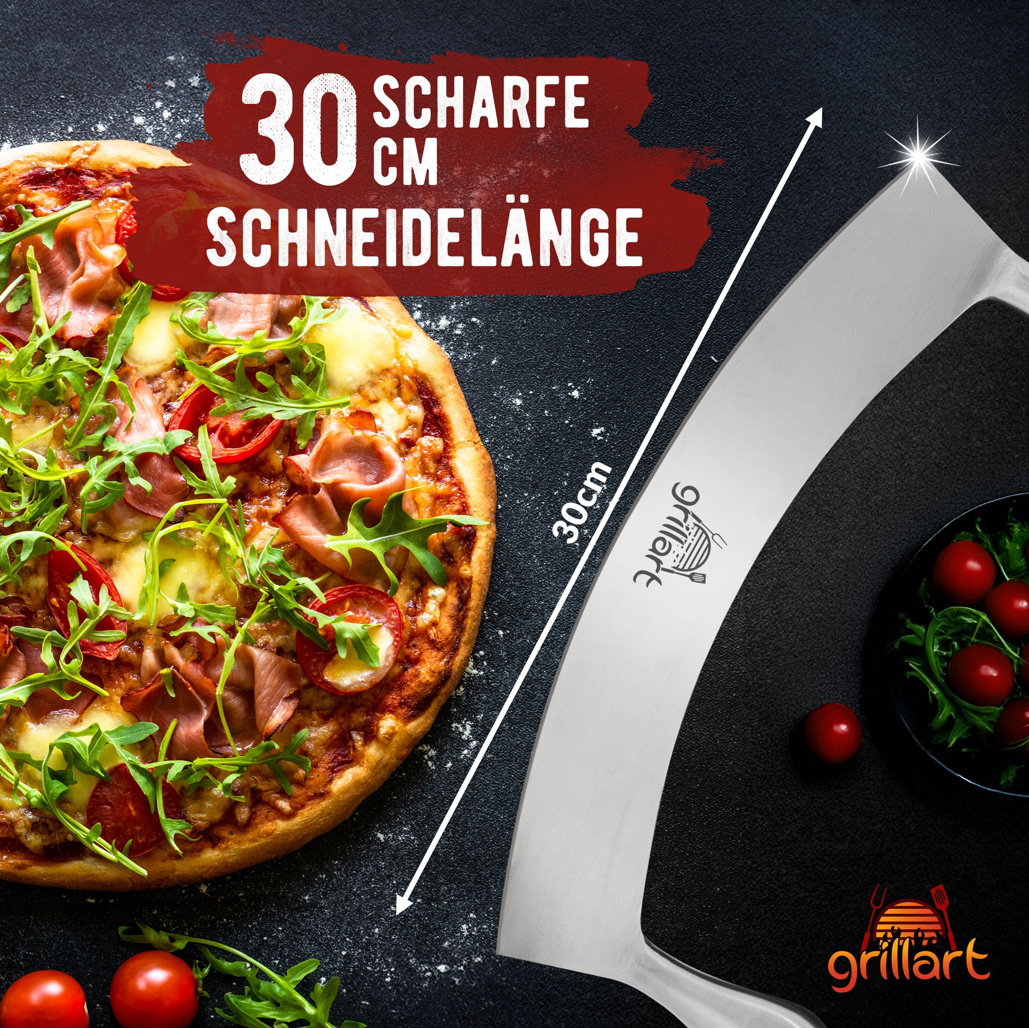 grillart® Premium Pizzamesser – Extra scharfer Edelstahl Pizzaschneider - grillart®