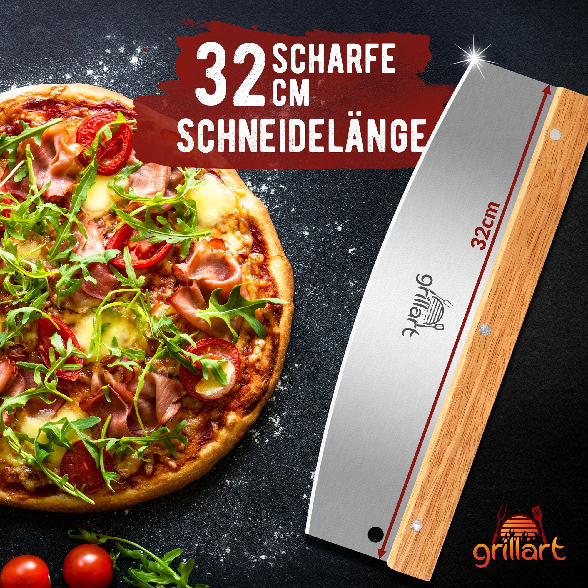 grillart® Premium Pizzamesser – Extra scharfer Edelstahl Pizzaschneider - grillart®