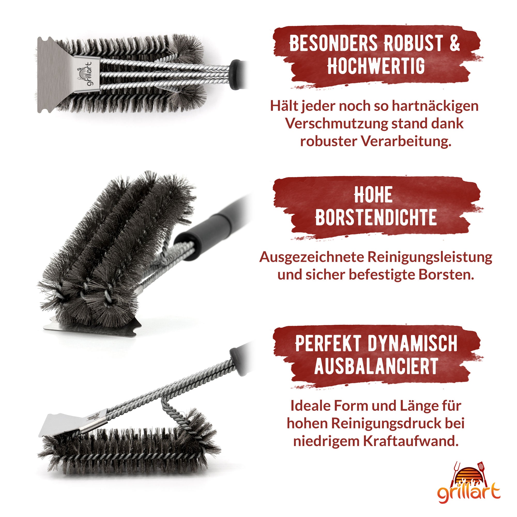 B-Ware! Hochwertige Profi BBQ Grillbürste aus Edelstahl - 360° Reinigung - Verpackung kann eingerissen oder beschädigt sein! - grillart®