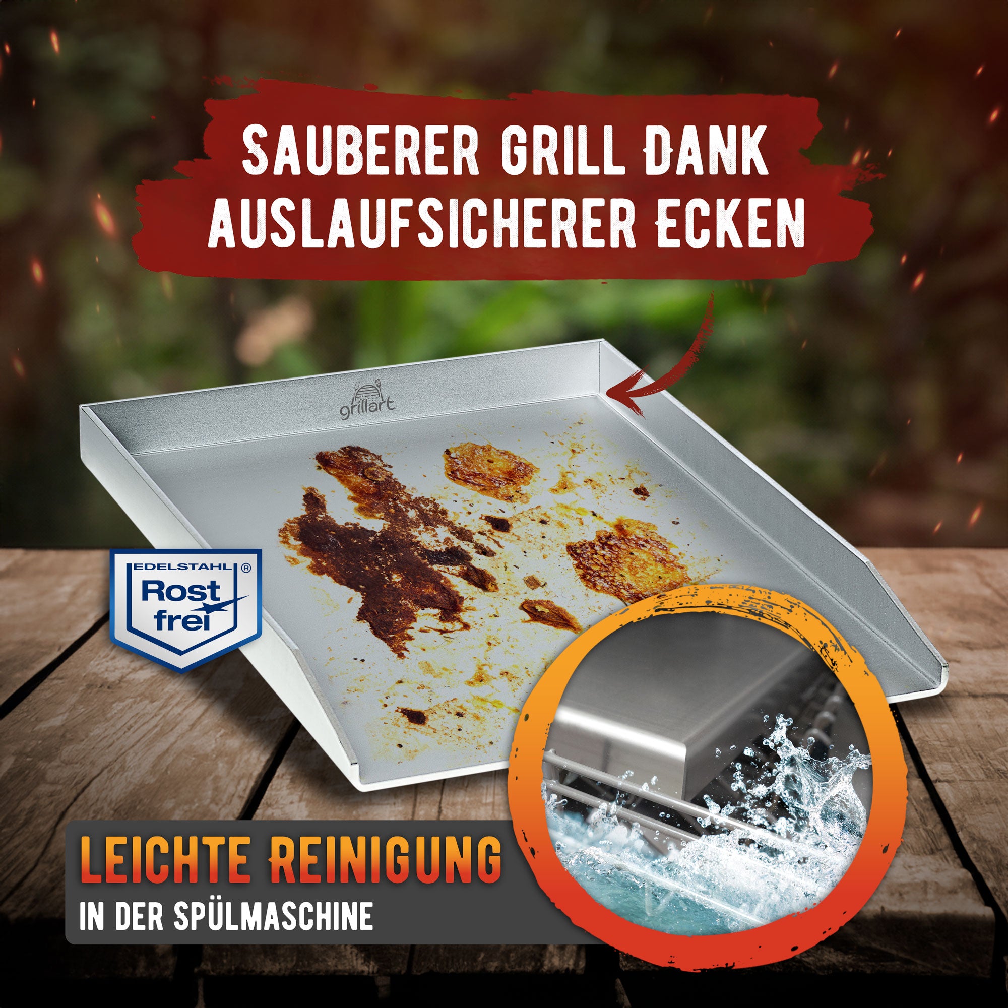 Premium Plancha Grillplatte aus hochwertigem Edelstahl inkl. Grillspachtel - hergestellt in Österreich (Induktionsgeeignet) - grillart®