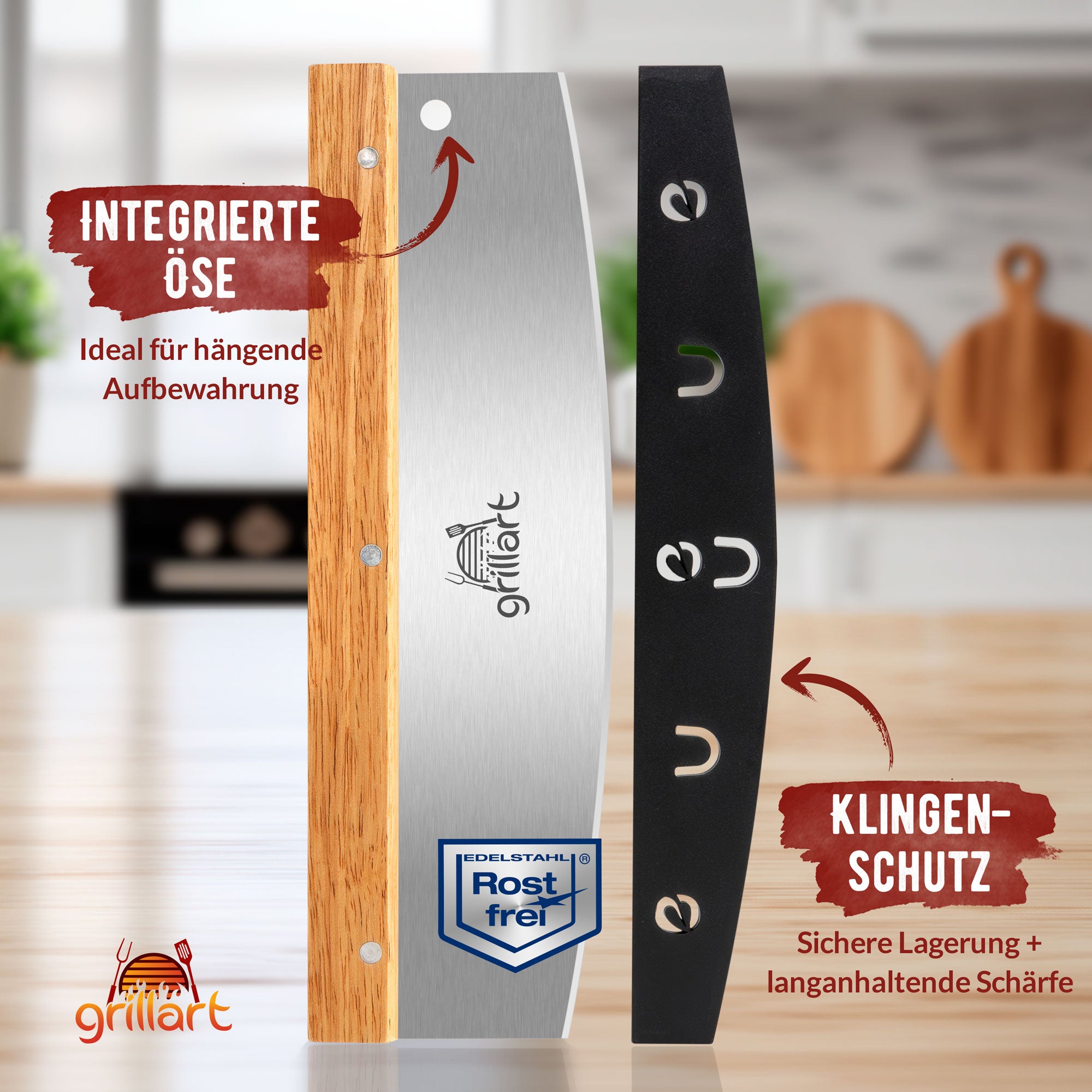 grillart® Premium Pizzamesser – Extra scharfer Edelstahl Pizzaschneider - grillart®