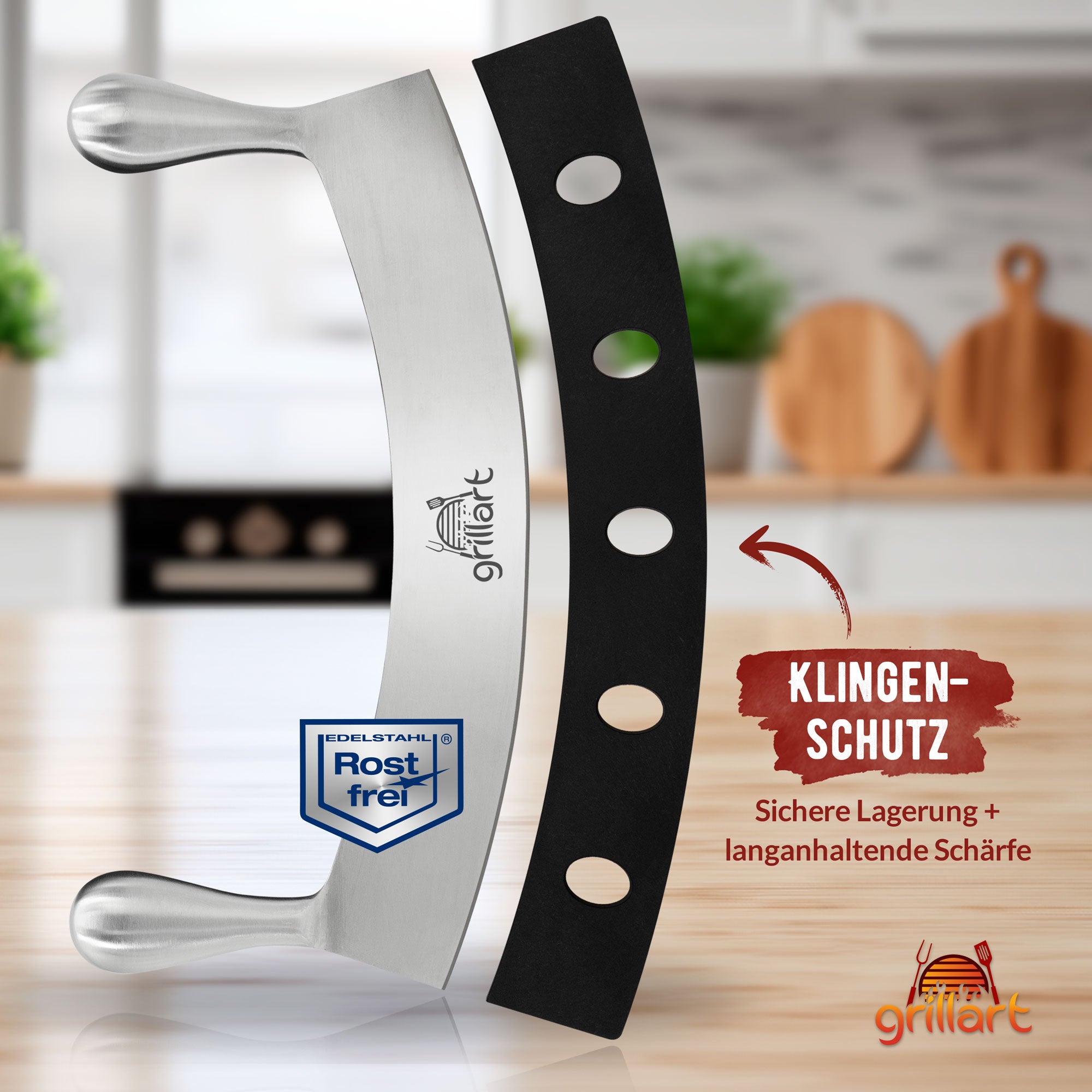 grillart® Premium Pizzamesser – Extra scharfer Edelstahl Pizzaschneider - grillart®