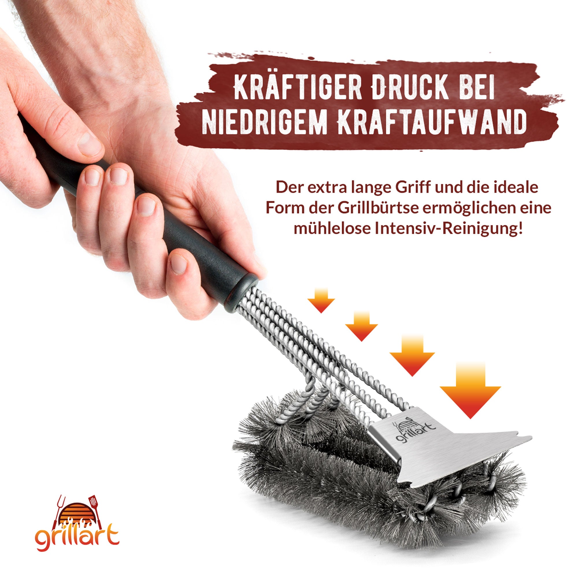 B-Ware! Hochwertige Profi BBQ Grillbürste aus Edelstahl - 360° Reinigung - Verpackung kann eingerissen oder beschädigt sein! - grillart®