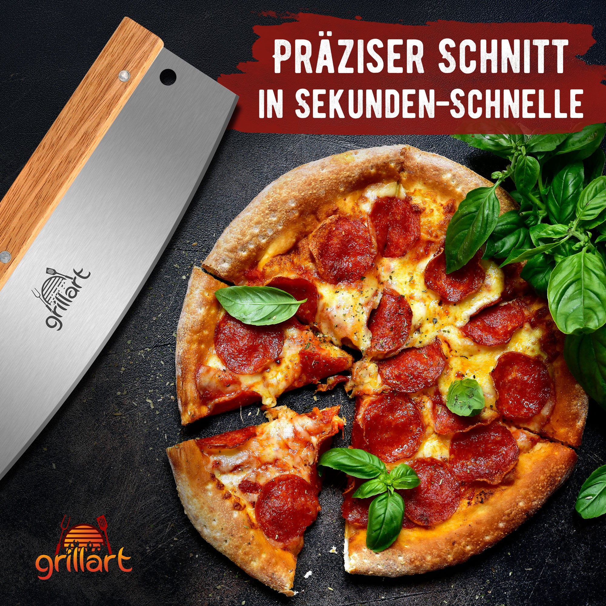 grillart® Premium Pizzamesser – Extra scharfer Edelstahl Pizzaschneider - grillart®