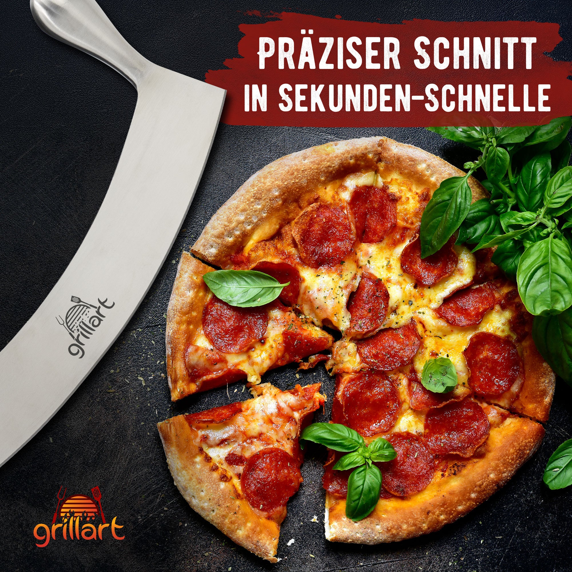 grillart® Premium Pizzamesser – Extra scharfer Edelstahl Pizzaschneider - grillart®