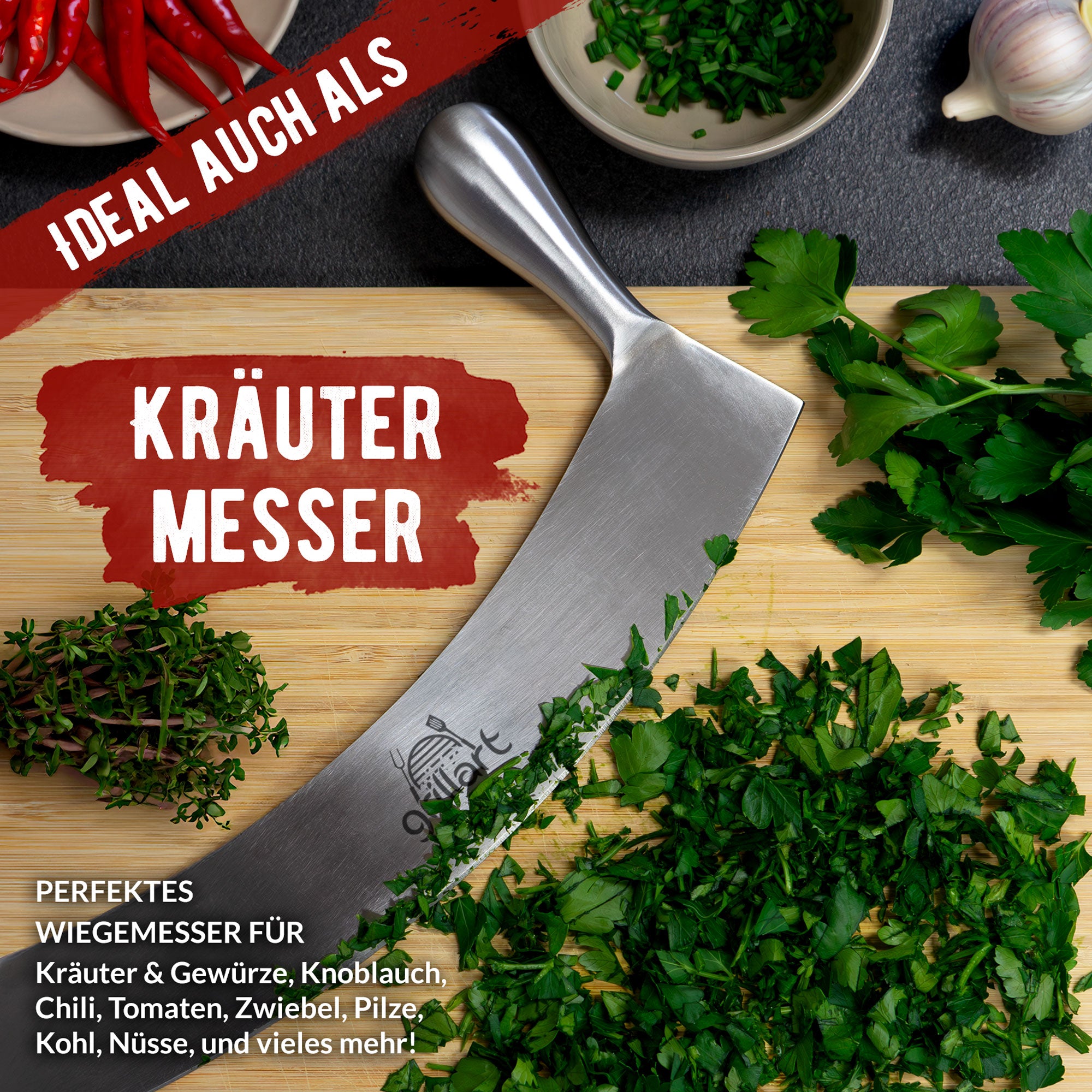 grillart® Premium Pizzamesser – Extra scharfer Edelstahl Pizzaschneider - grillart®