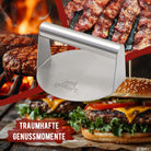 B - Ware Premium Burgerpresse aus hochwertigem Edelstahl für Smashed Burger inkl. 30 Stk Burgerpapier - Verpackung kann eingerissen oder beschädigt sein! - grillart®