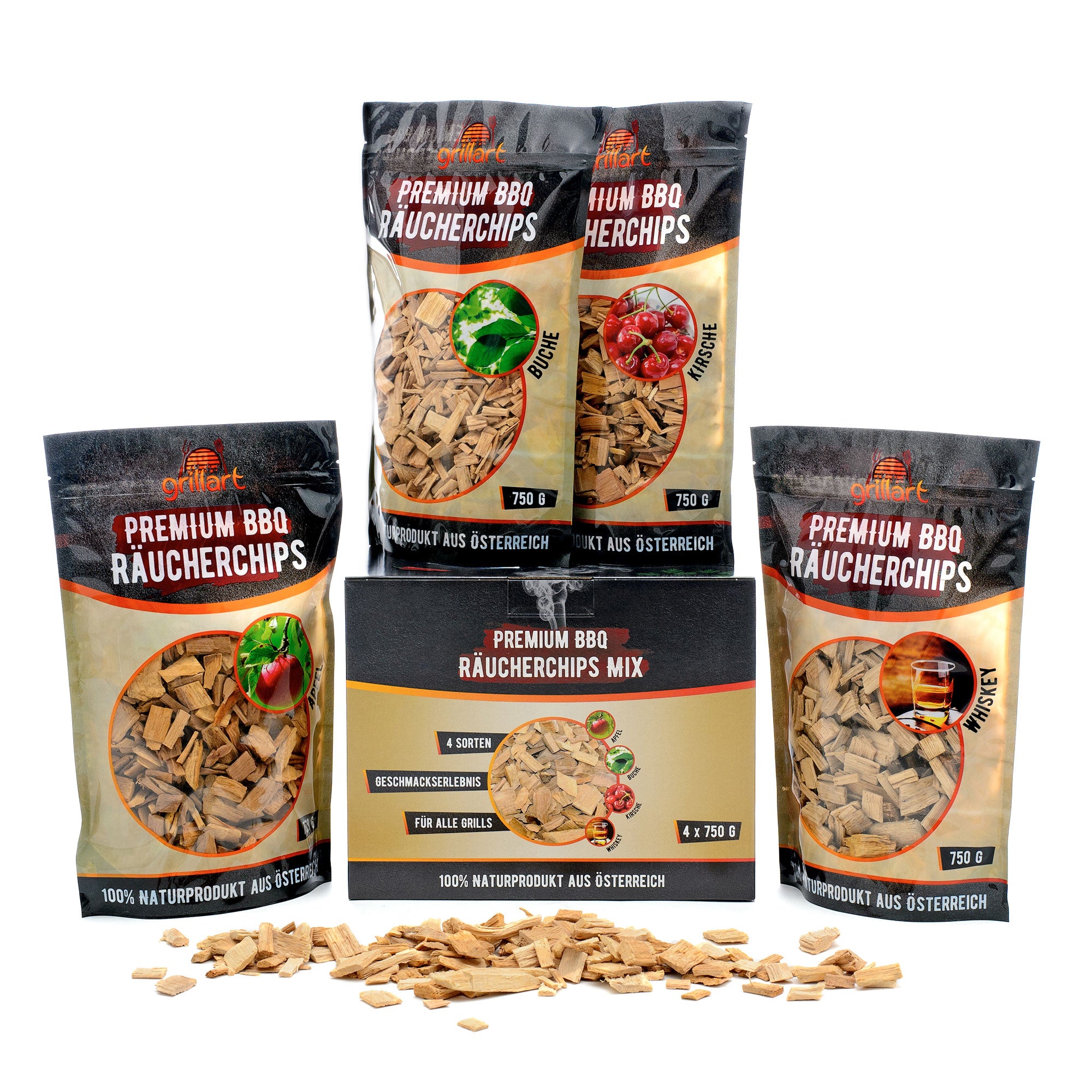 XL Premium Räucherchips Mix - sehr rauchaktives Räucherholz / Holzhackschnitzel - Vorteilspack - grillart®