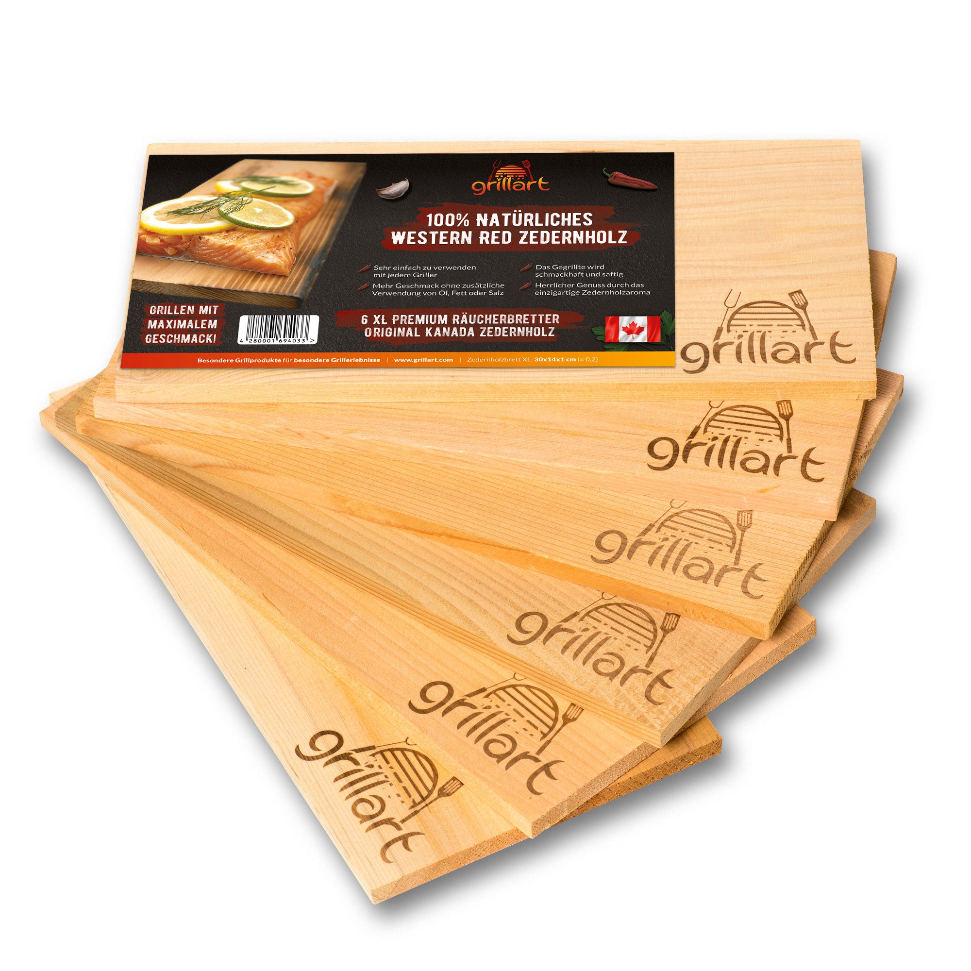 B-Ware! - Räucherbretter zum Grillen – aus 100% natürlichem Holz - Es können Risse und Astlöcher vorkommen! - grillart®