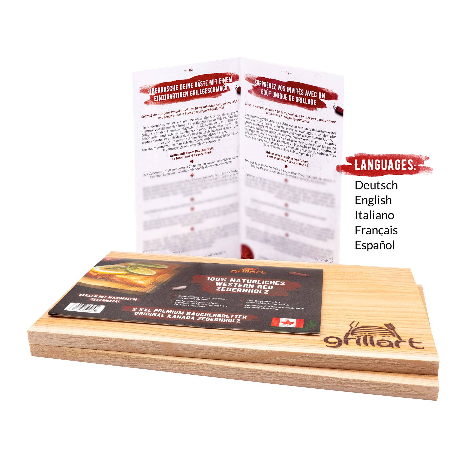 B-Ware! - Räucherbretter zum Grillen – aus 100% natürlichem Holz - Es können Risse und Astlöcher vorkommen! - grillart®