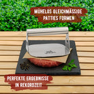 Premium Burgerpresse aus hochwertigem Edelstahl für Smashed Burger inkl. 30 Stk Burgerpapier - grillart®