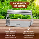 Premium Burgerpresse aus hochwertigem Edelstahl für Smashed Burger inkl. 30 Stk Burgerpapier - grillart®