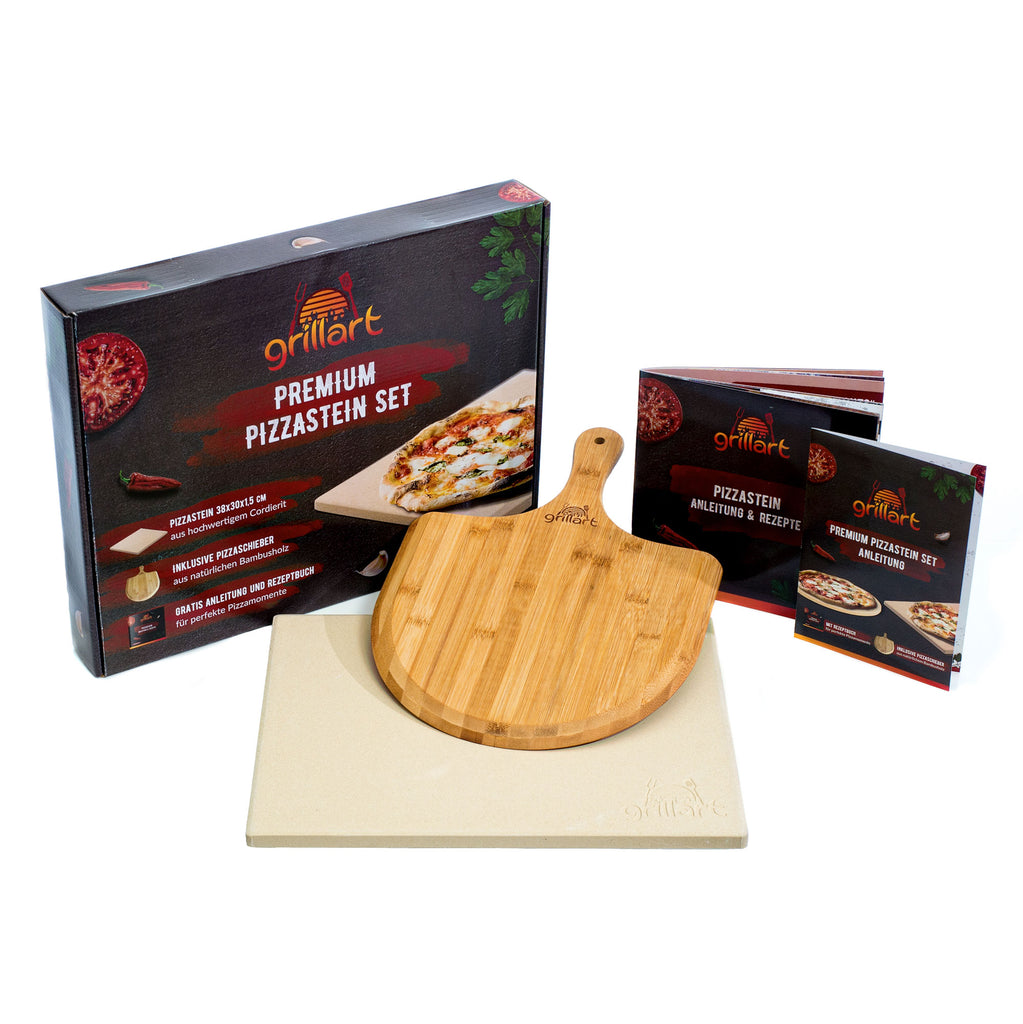B-Ware Premium Pizzastein für Gasgrill, Holzkohlegrill und Backofen - im Set - grillart®