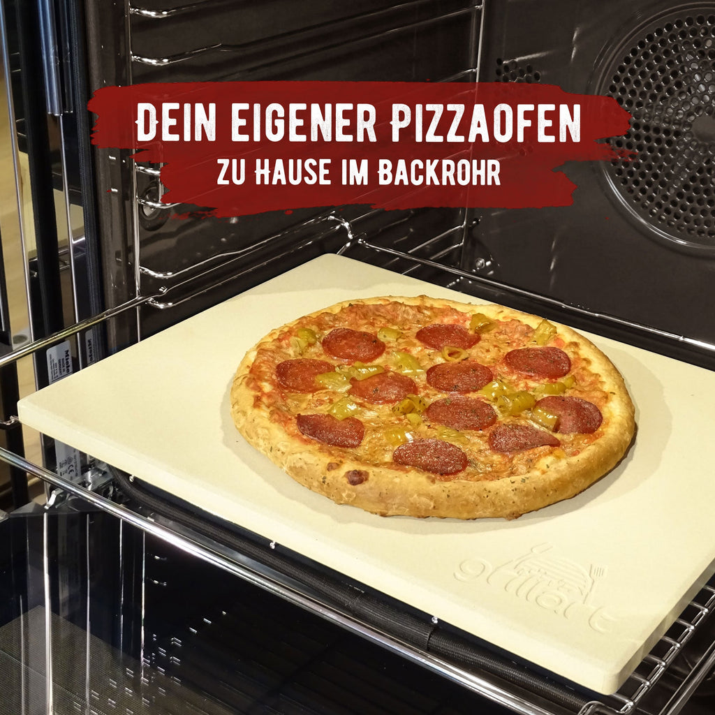 B - Ware Premium Pizzastein für Gasgrill, Holzkohlegrill und Backofen - im Set - Verpackung kann eingerissen oder beschädigt sein! - grillart®