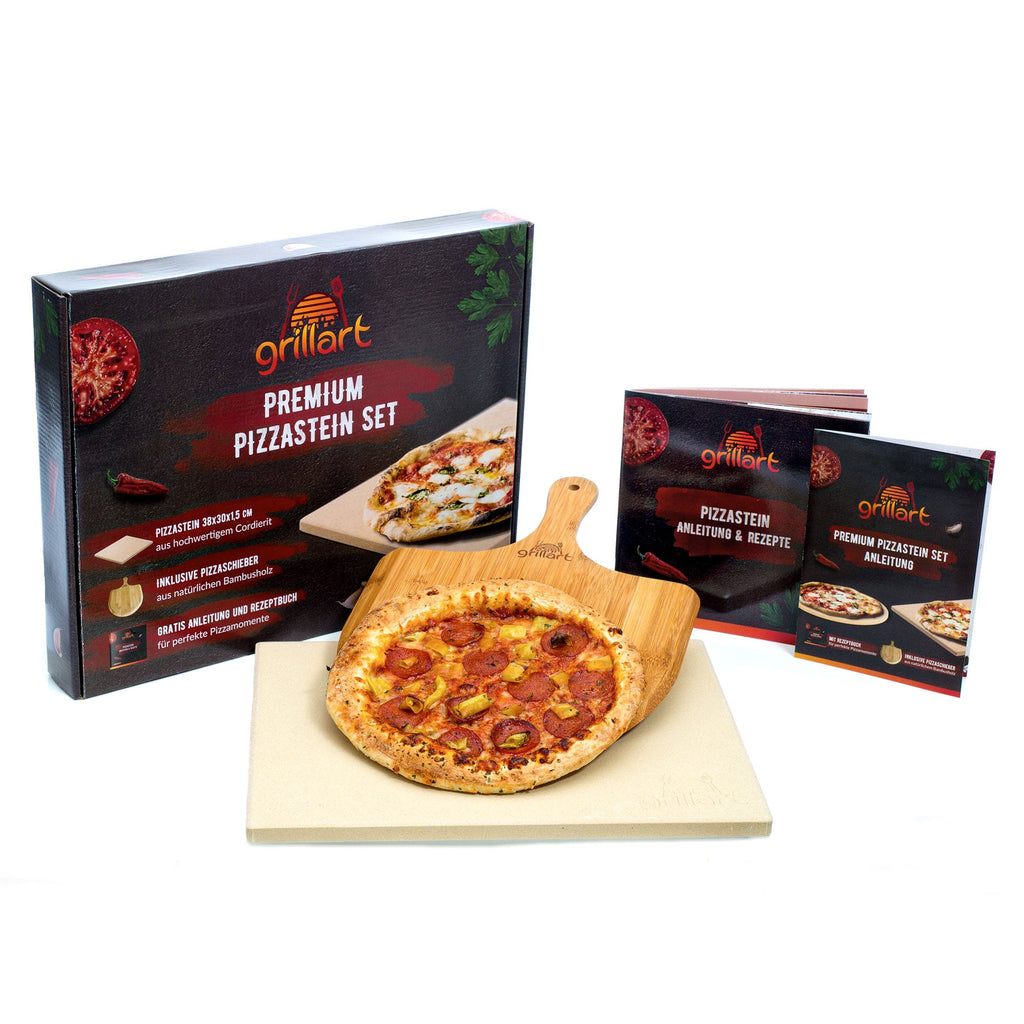 B - Ware Premium Pizzastein für Gasgrill, Holzkohlegrill und Backofen - im Set - Verpackung kann eingerissen oder beschädigt sein! - grillart®