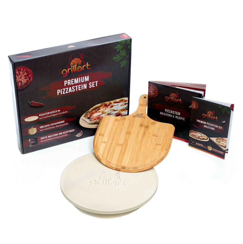 B - Ware Premium Pizzastein für Gasgrill, Holzkohlegrill und Backofen - im Set - Verpackung kann eingerissen oder beschädigt sein! - grillart®