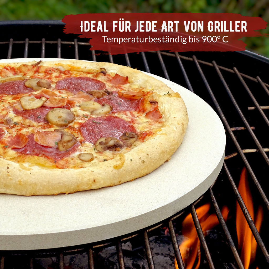 B - Ware Premium Pizzastein für Gasgrill, Holzkohlegrill und Backofen - im Set - Verpackung kann eingerissen oder beschädigt sein! - grillart®