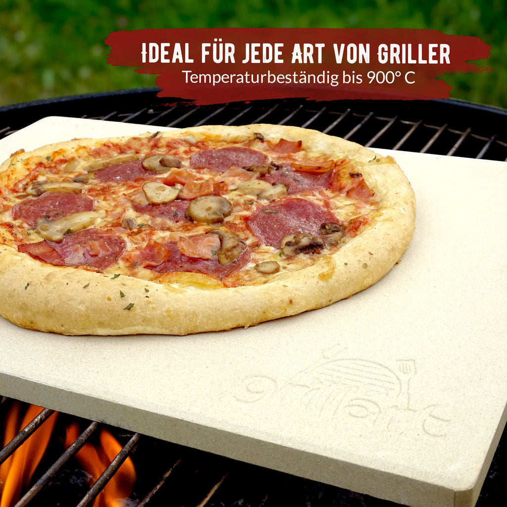 B - Ware Premium Pizzastein für Gasgrill, Holzkohlegrill und Backofen - im Set - Verpackung kann eingerissen oder beschädigt sein! - grillart®