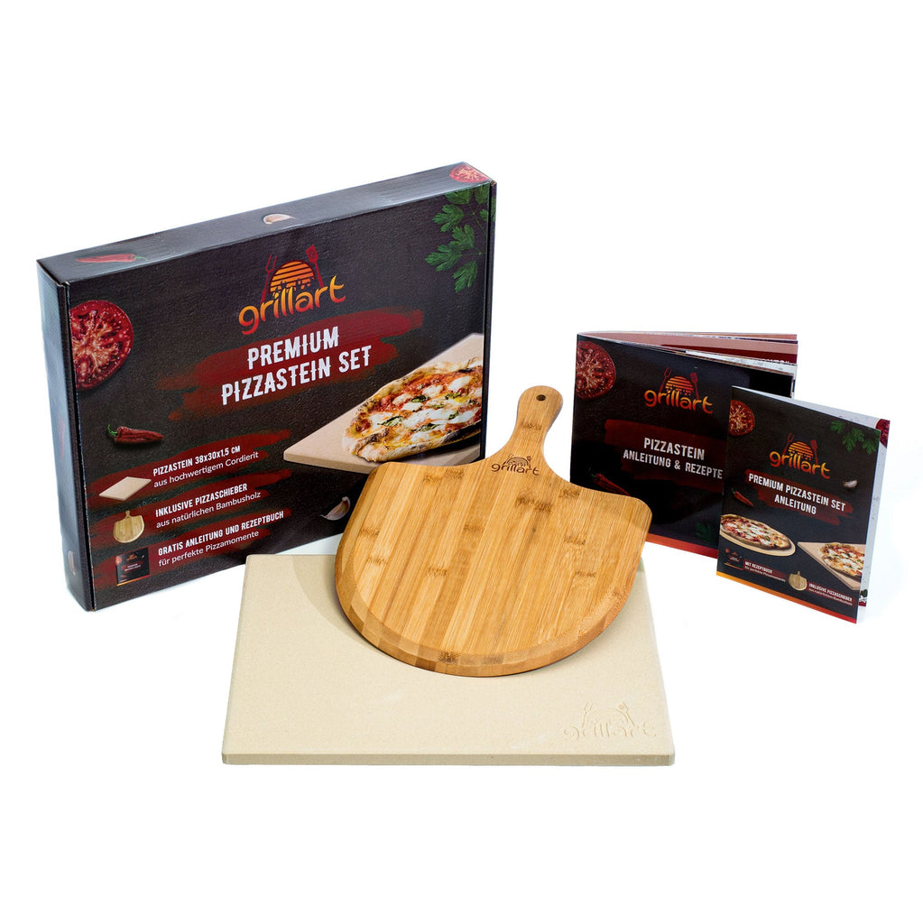 B - Ware Premium Pizzastein für Gasgrill, Holzkohlegrill und Backofen - im Set - Verpackung kann eingerissen oder beschädigt sein! - grillart®