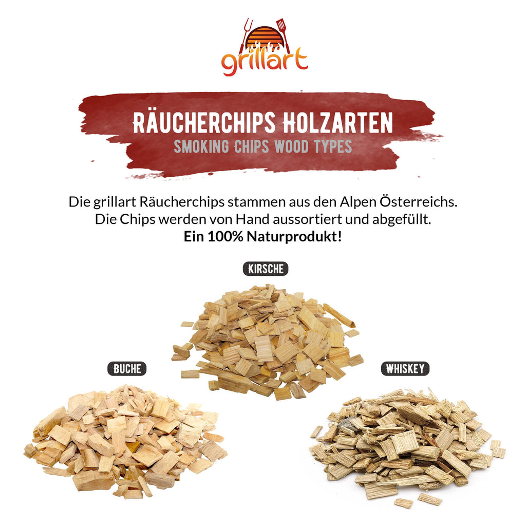 XL Premium Räucherchips Mix - sehr rauchaktives Räucherholz / Holzhackschnitzel - Vorteilspack - grillart®